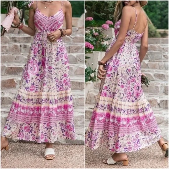 Boho Floral Print Cottagecore Cami maxi Dress - Picture 3 of 8